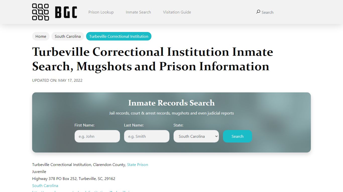 Turbeville Correctional Institution Inmate Search ...